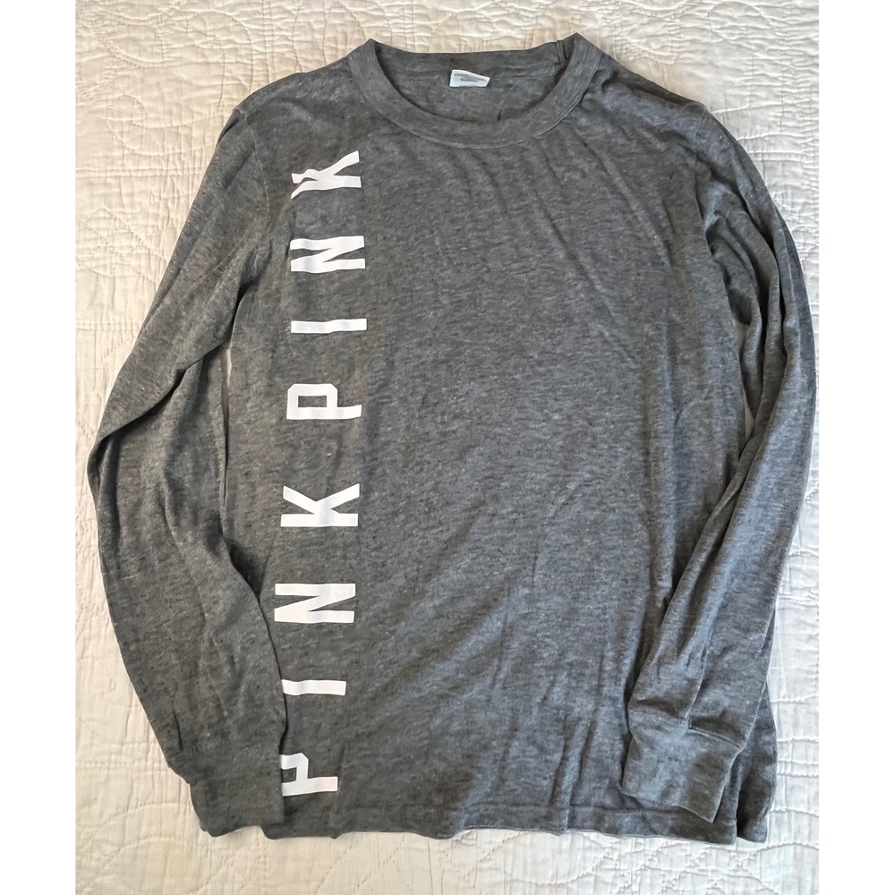 Victorias Secret PINK Long Sleeve Graphic Tee Heather Gray Small